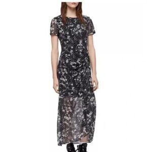 All Saints Black Floral Midi Dress
